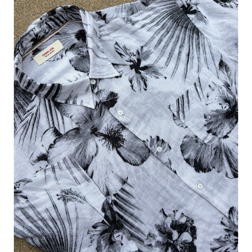 Osklen Rio De Janerio Floral  Button Down Camp Polo Size XL Linen Blend Tropical